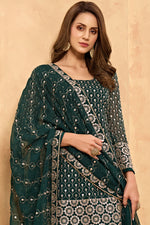 Load image into Gallery viewer, Georgette Fabric Function Wear Embroidered Dark Green Color Sharara Suit
