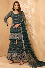Load image into Gallery viewer, Georgette Fabric Function Wear Embroidered Dark Green Color Sharara Suit
