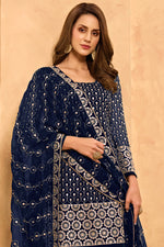 Load image into Gallery viewer, Navy Blue Color Georgette Fabric Function Wear Fancy Embroidered Sharara Suit
