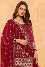 Load image into Gallery viewer, Georgette Fabric Festive Wear Red Color Embroidered Designer Sharara Suit
