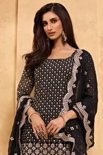 Load image into Gallery viewer, Party Wear Black Color Georgette Fabric Embroidered Sharara Suit
