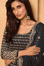 Load image into Gallery viewer, Black Color Embroidered Function Wear Georgette Fabric Sharara Suit
