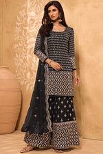 Load image into Gallery viewer, Black Color Embroidered Function Wear Georgette Fabric Sharara Suit

