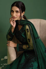 Load image into Gallery viewer, Dark Green Color Party Style Thread Embroidered Net Fabric Salwar Kameez
