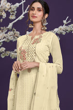 Load image into Gallery viewer, Georgette Fabric Party Wear Beige Color Embroidered Palazzo Suit
