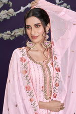 Load image into Gallery viewer, Pink Georgette Fabric Festive Wear Embroidered Palazzo Suit
