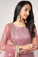 Load image into Gallery viewer, Sequins Work Designer Straight Cut Salwar Kameez In Net Fabric Pink Color
