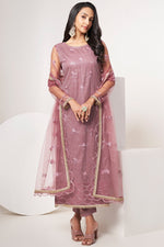 Load image into Gallery viewer, Sequins Work Designer Straight Cut Salwar Kameez In Net Fabric Pink Color
