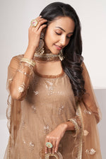 Load image into Gallery viewer, Brown Color Sequins Work Designer Straight Cut Salwar Suit In Net Fabric
