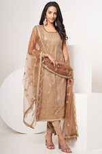Load image into Gallery viewer, Brown Color Sequins Work Designer Straight Cut Salwar Suit In Net Fabric
