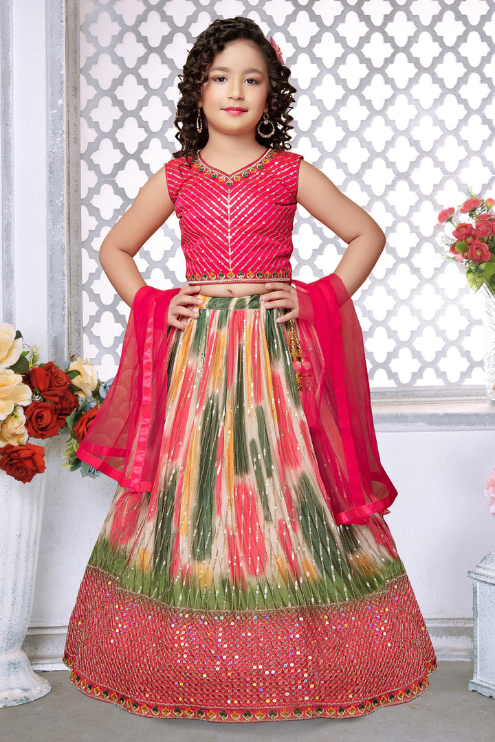 Gorgeous Rani Color Chinon Embroidered Festive Wear Kids Readymade Lehenga Choli