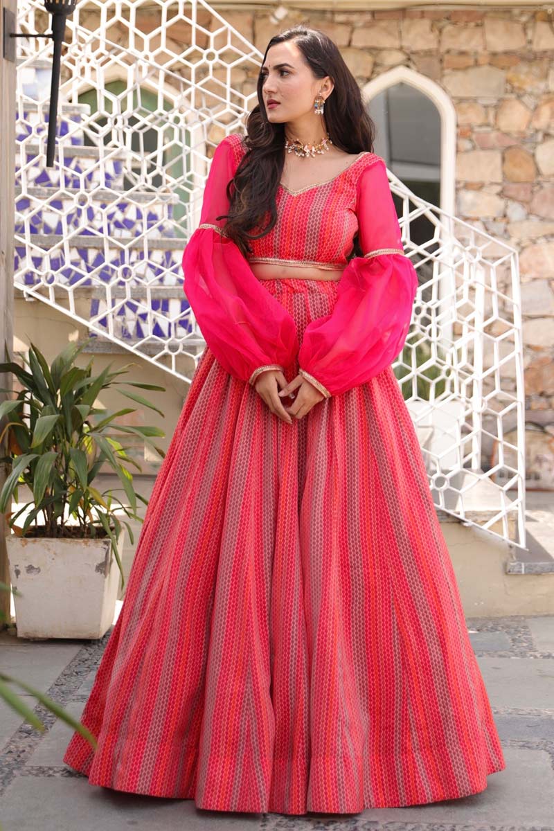 Function Wear Fancy Fabric Rani Color Digital Printed Luxurious Lehenga