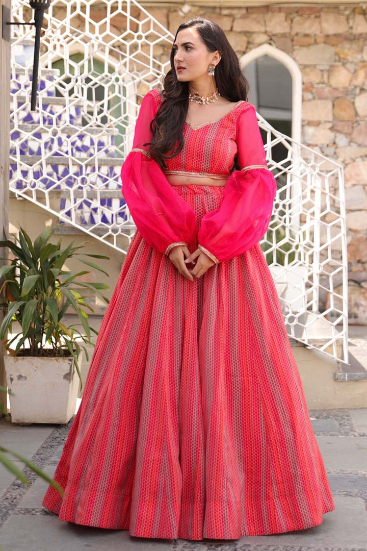 Function Wear Fancy Fabric Rani Color Digital Printed Luxurious Lehenga
