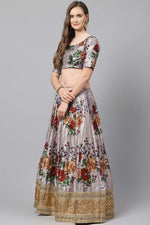 Load image into Gallery viewer, Function Wear Art Silk Fabric Grey Color Floral Digital Printed Innovative Lehenga
