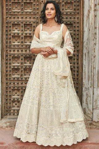 Engaging Off White Color Organza Fabric Embroidered Festive Wear Lehenga Choli