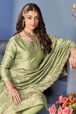 Load image into Gallery viewer, Festive Sea Sea Green Vichitra Fabric Salwar Kameez With Embroidered Work
