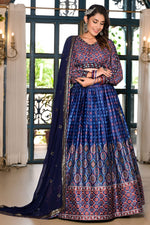 Load image into Gallery viewer, Satin Fabric Function Look Printed Readymade Lehenga Choli In Blue Color