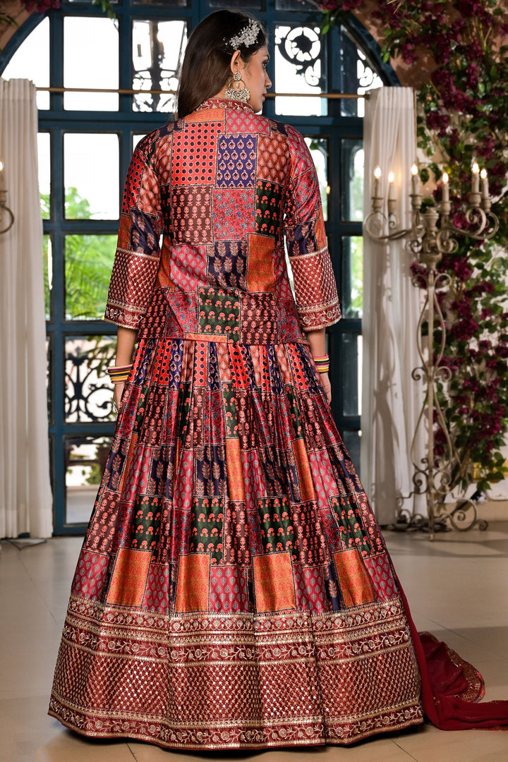 Occasion Style Printed Readymade Lehenga Choli In Multi Color Satin Fabric