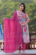 Load image into Gallery viewer, Georgette Fabric Pink Color Excellent Anarklai Suit With Printed Work

