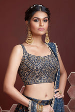 Load image into Gallery viewer, Art Silk Fabric Teal Color Lehenga With Floral Digital Printed Work
