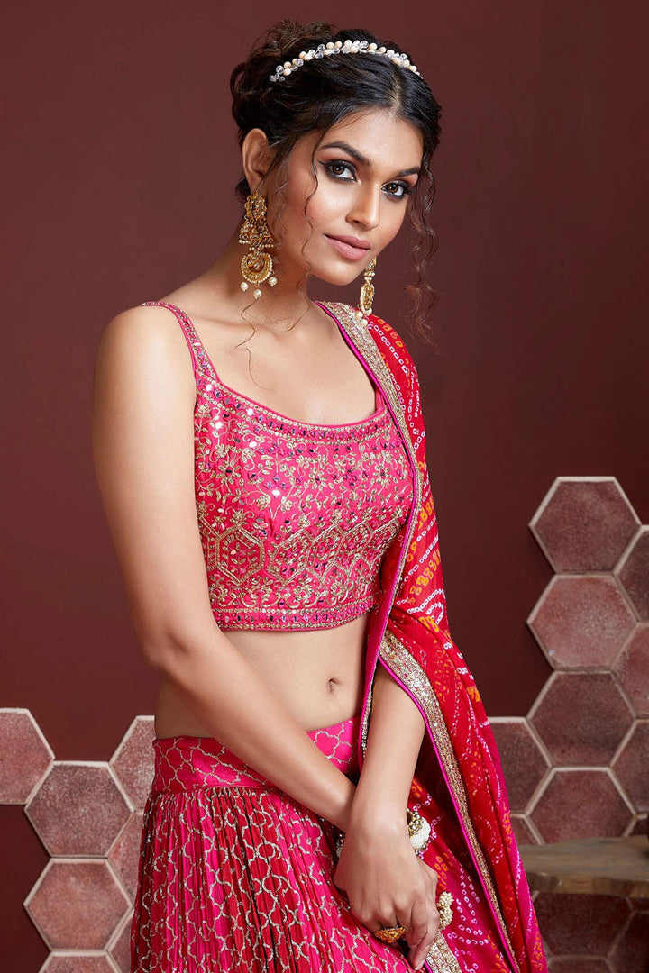 Sangeet Wear Pink Color Embroidered Work Lehenga In Art Silk Fabric
