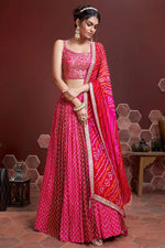 Load image into Gallery viewer, Sangeet Wear Pink Color Embroidered Work Lehenga In Art Silk Fabric
