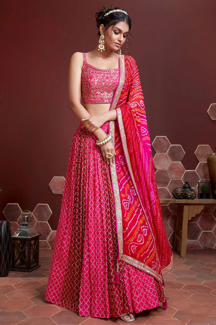 Sangeet Wear Pink Color Embroidered Work Lehenga In Art Silk Fabric
