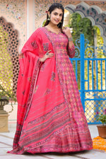 Load image into Gallery viewer, Pink Color Dola Silk Fabric Beautiful Readymade Anarkali Suit With Digital Printed Work

