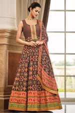 Load image into Gallery viewer, Art Silk Fabric Brown Color Ingenious Printed Gown With Dupatta
