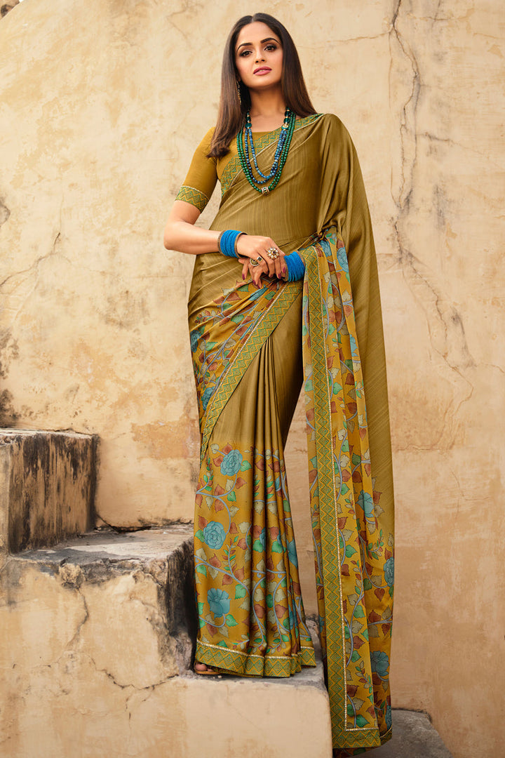 Asmita Sood Chiffon Fabric Mehendi Green Color Princely Saree