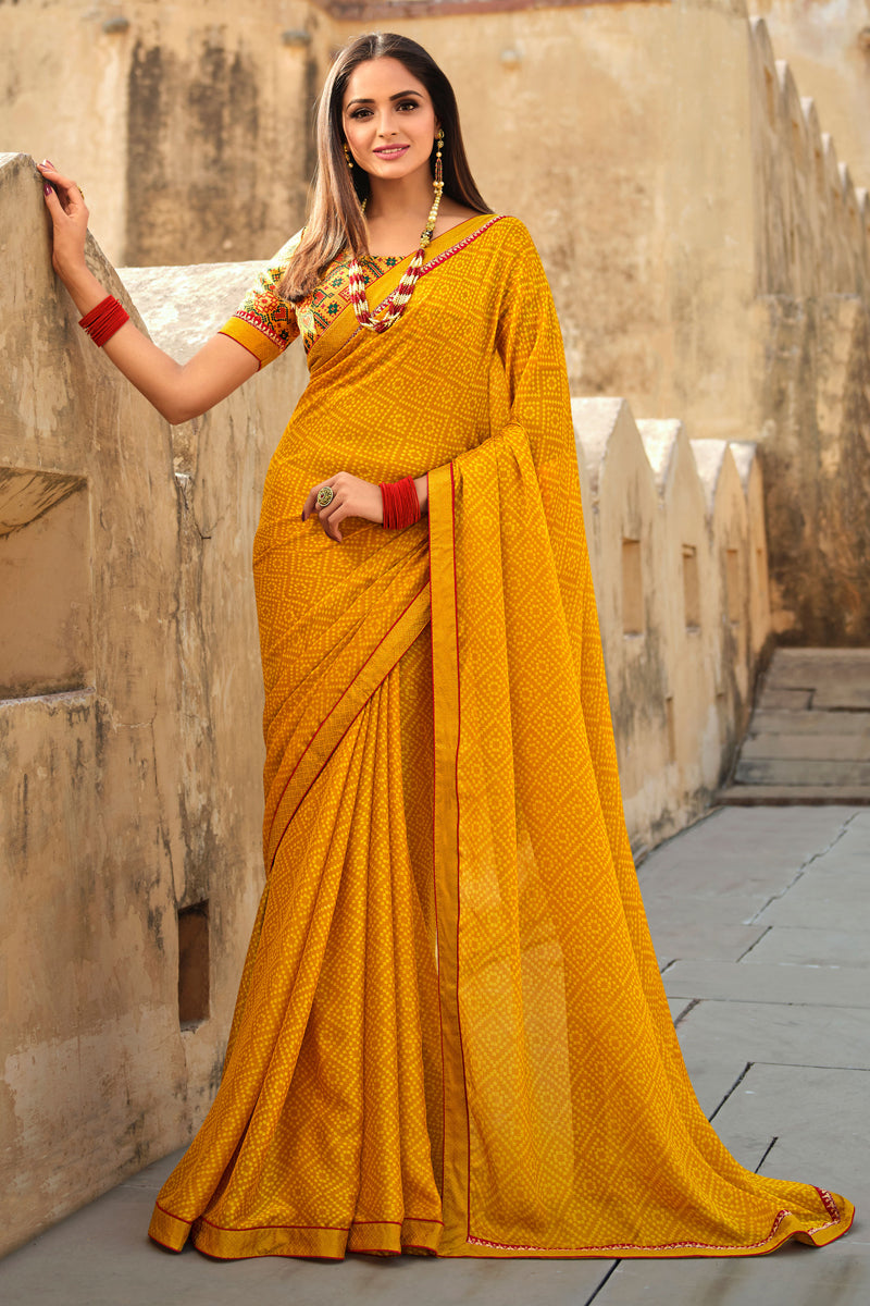 Asmita Sood Yellow Color Georgette Fabric Precious Saree