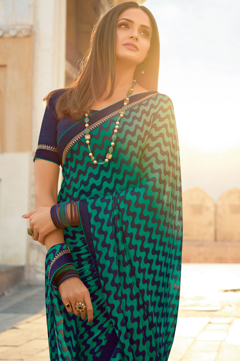 Asmita Sood Marvellous Georgette Fabric Saree In Dark Cyan Color
