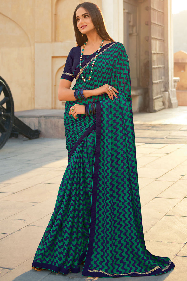 Asmita Sood Marvellous Georgette Fabric Saree In Dark Cyan Color