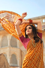 Load image into Gallery viewer, Asmita Sood Attractive Chiffon Fabric Mustard Color Saree
