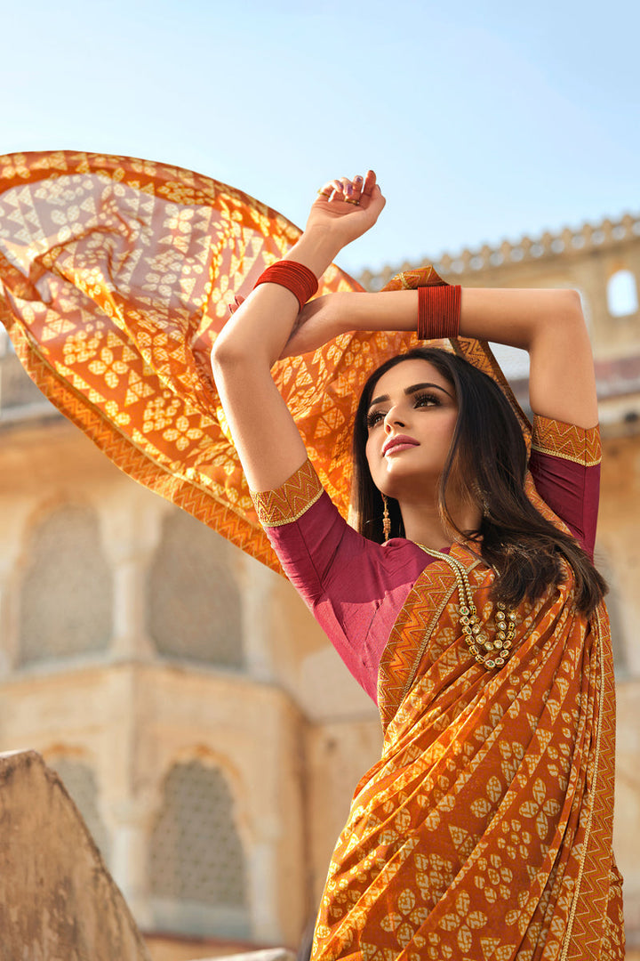 Asmita Sood Attractive Chiffon Fabric Mustard Color Saree