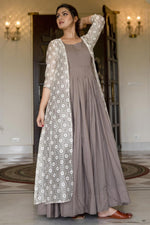 Load image into Gallery viewer, Designer Party Style Fancy Fabric Dark Beige Color Embroidered Readymade Gown
