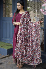 Load image into Gallery viewer, Persian Wine Color Georgette Fabric Readymade Long Anarkali Style Gown With Dupatta
