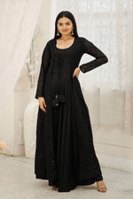 Load image into Gallery viewer, Function Wear Black Color Glorious Readymade Gown With Shrug In Rayon Fabric
