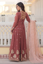 Load image into Gallery viewer, Light Brown Color Georgette Fabric Sequins Work Readymade Gown With Dupatta
