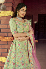 Load image into Gallery viewer, Sea Green Color Sangeet Wear Art Silk Fabric Embroidered Lehenga Choli
