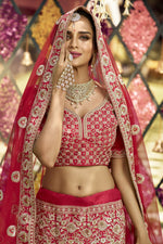 Load image into Gallery viewer, Red Color Wedding Wear Art Silk Fabric Embroidered Lehenga Choli
