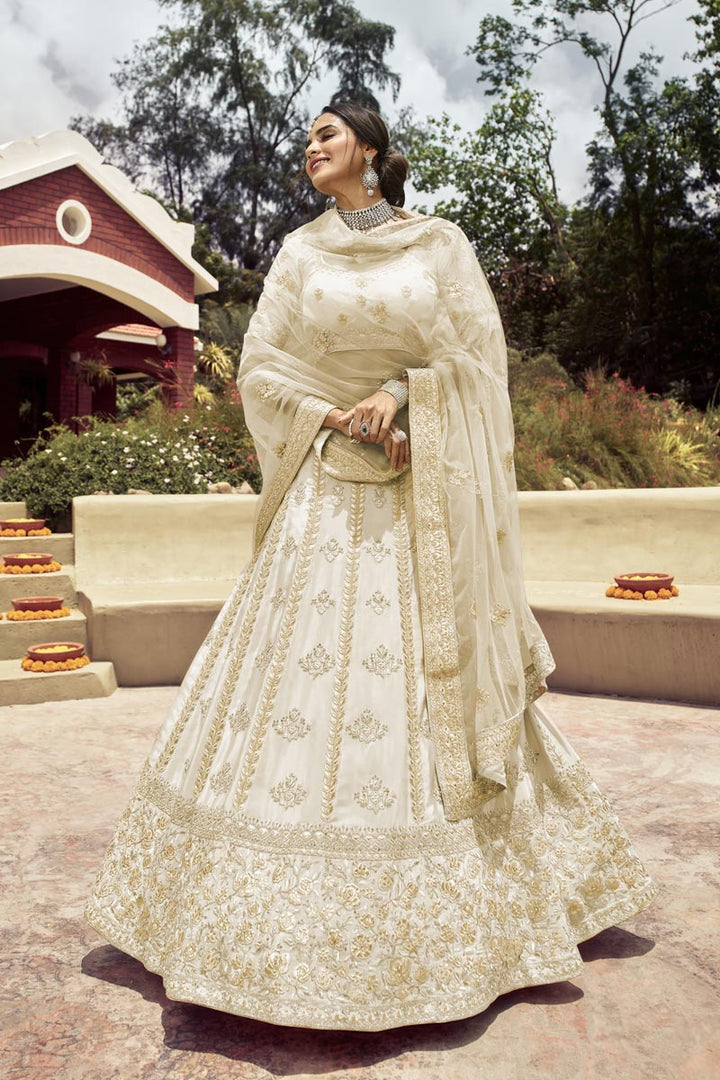 Beige Color Embroidered Work Art Silk Fabric Wedding Wear Stunning Bridal Lehenga