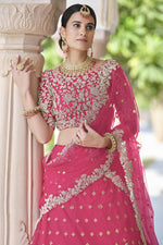 Load image into Gallery viewer, Net Fabric Embroidered Reception Wear Designer Lehenga Choli In Pink Color
