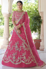 Load image into Gallery viewer, Net Fabric Embroidered Reception Wear Designer Lehenga Choli In Pink Color
