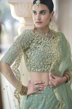 Load image into Gallery viewer, Designer Embroidered Function Wear Lehenga Choli In Sea Green Color Net Fabric
