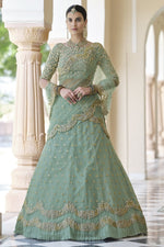 Load image into Gallery viewer, Designer Embroidered Function Wear Lehenga Choli In Sea Green Color Net Fabric
