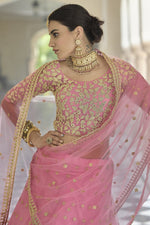 Load image into Gallery viewer, Net Fabric Embroidered Sangeet Wear Lehenga Choli In Pink Color
