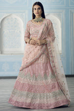 Load image into Gallery viewer, Organza Fabric Embroidered Reception Wear Designer Lehenga Choli In Pink Color

