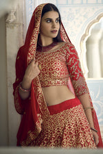 Load image into Gallery viewer, Designer Embroidered Sangeet Wear Lehenga Choli In Red Color Georgette Fabric
