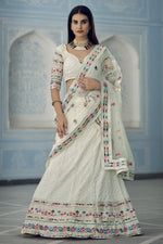 Load image into Gallery viewer, Georgette Fabric Embroidered Sangeet Wear Lehenga Choli In Off White Color
